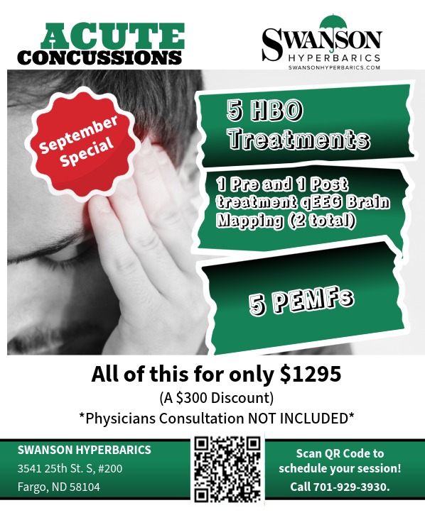 Get help for your concussion issues from Swanson Hyperbarics in Fargo, North Dakota.